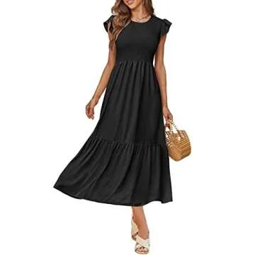 OFEEFAN Women's Casual Ruffle Sleeve Maxi Dress