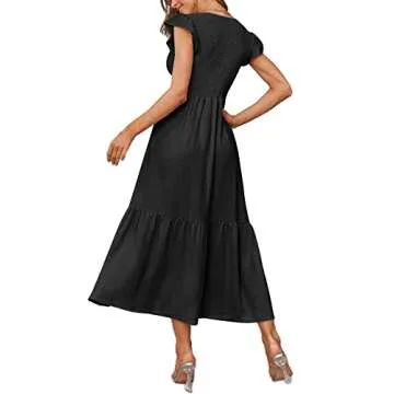 OFEEFAN Women's Casual Ruffle Sleeve Maxi Dress
