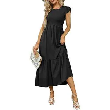 OFEEFAN Women's Casual Ruffle Sleeve Maxi Dress
