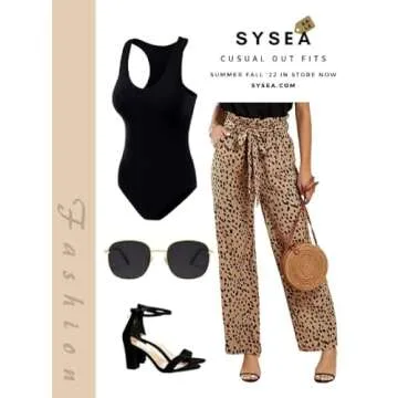 SySea Womens High Waisted Leopard Print Palazzo Pants Belted Wide Leg Long Trousers with Pockets (Medium, 1-Khaki (Navy DOTS))