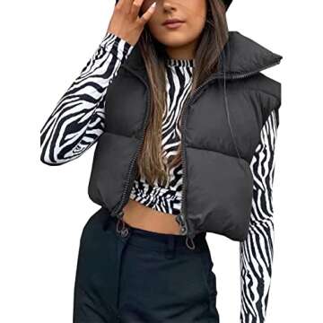 Ayturbo Women's Lightweight Cropped Puffer Vest Quilted Padded Zip Up Sleeveless Jacket(Black,S)