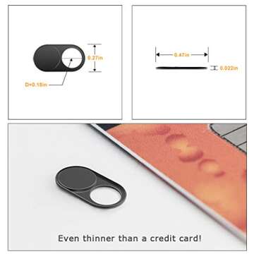 Webcam Cover Slide 0.027in Ultra Thin Metal Magnet Web Camera Cover for Macbook Pro Laptops Smartphone Mac PC Tablets for Echo Spot Show Protecting Your Privacy Security Black(3 packs)