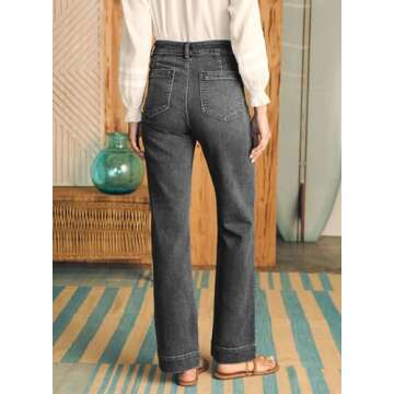 Astylish Wide Leg Jeans for Women Trendy High Waisted Straight Jeans Loose Denim Pants Stretchy Buttoned Baggy with Patch Pockets Size 8 Gray