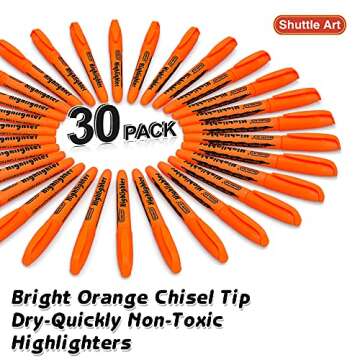 Shuttle Art Highlighters, 30 Pack Non-Toxic Vibrant Orange, Chisel Tip Markers