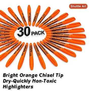 Shuttle Art Highlighters, 30 Pack Non-Toxic Vibrant Orange, Chisel Tip Markers