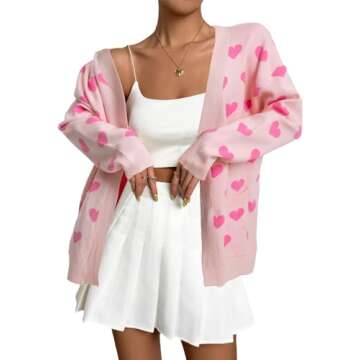 Heart Cardigan Sweater for Women Oversized Valentine Cardigan Cute Love Print Open Front Knit Sweate...