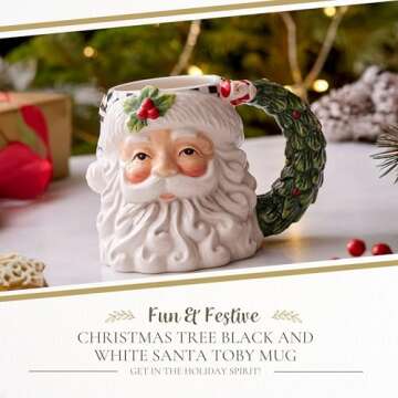 Spode Christmas Tree Santa Toby Mug - Festive Ceramic Coffee Mug with Decorative Santa Design - Holi...