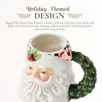 Spode Christmas Tree Santa Toby Mug - Festive Ceramic Coffee Mug with Decorative Santa Design - Holiday Tea Mug, Ideal for Hot Beverages - Dishwasher and Microwave Safe