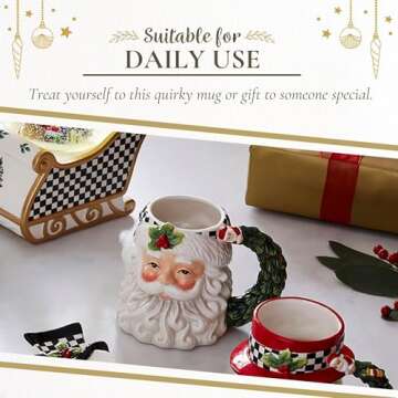 Spode Christmas Tree Santa Toby Mug - Festive Ceramic Coffee Mug with Decorative Santa Design - Holiday Tea Mug, Ideal for Hot Beverages - Dishwasher and Microwave Safe