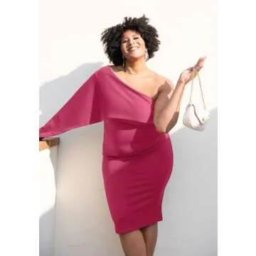 GOBLES Women's Summer Sexy One Shoulder Ruffle Bodycon Midi Cocktail Dress Rose