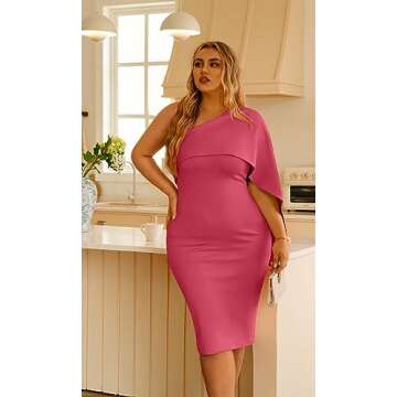 GOBLES Women's Summer Sexy One Shoulder Ruffle Bodycon Midi Cocktail Dress Rose