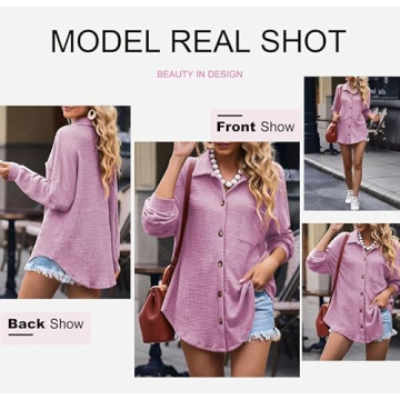 Stylish Dokotoo Long Sleeve V Neck Waffle Knit Shirt