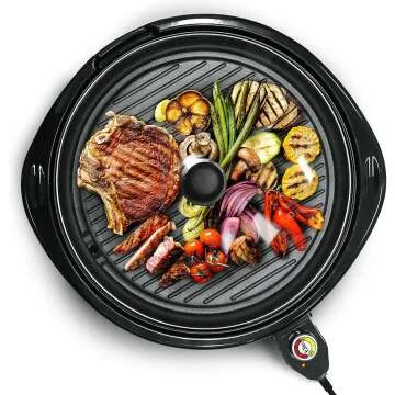 Smokeless Indoor Electric BBQ Grill with Glass Lid