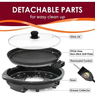 Smokeless Indoor Electric BBQ Grill with Glass Lid