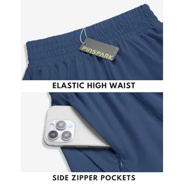 PINSPARK High Waisted Athletic Shorts with Zipper Pockets