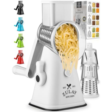 Zulay Kitchen Cheese Grater Hand Crank, Grater For Kitchen With Reinforced Suction - Rotary Cheese G...