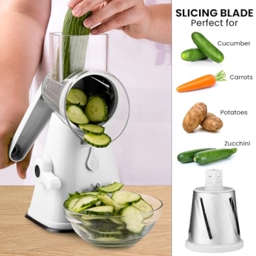 Zulay Kitchen Rotary Cheese Grater - Hand Crank & Suction Base