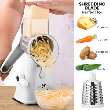 Zulay Kitchen Rotary Cheese Grater - Hand Crank & Suction Base