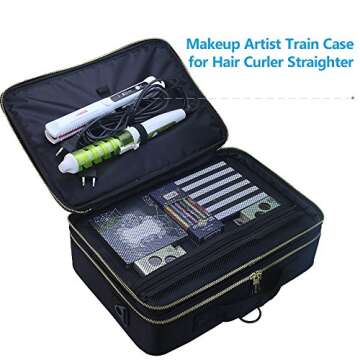 MONSTINA Large Makeup Train Cases Professional Travel Makeup Bag Cosmetic Cases Organizer Portable Storage Bag for Cosmetics (L-Black)