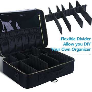 MONSTINA Large Makeup Train Cases Professional Travel Makeup Bag Cosmetic Cases Organizer Portable Storage Bag for Cosmetics (L-Black)