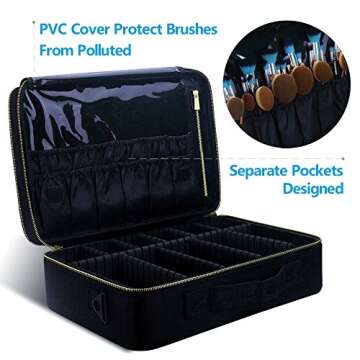 MONSTINA Large Makeup Train Cases Professional Travel Makeup Bag Cosmetic Cases Organizer Portable Storage Bag for Cosmetics (L-Black)