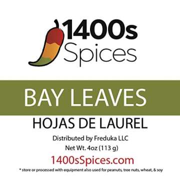 4oz Bay Leaves Semi Selected (whole and broken leaves), Hojas de Laurel, Dried Bay Leaf by 1400s Spices