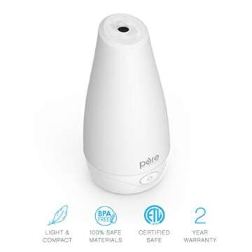 Pure Enrichment® PureSpa™ Essential Oil Diffuser - Compact Ultrasonic Aromatherapy Diffuser, Natural Air Deodorizer, 100ml Water Tank, and Optional Mood Light - Lasts Up to 7 Hours with Auto Shut-Off