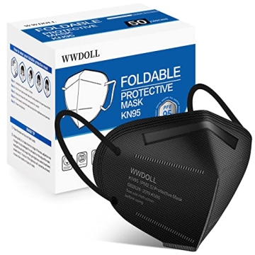 WWDOLL KN95 Face Masks 50 Pack, 5-Layer Breathable Disposable Respirator Mask for Adult Black