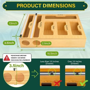 KOCWELL Bamboo Bag Organizer with Cutter - 6 In 1 Kitchen Solution