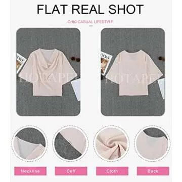 HOTAPEI Womens Blouses and Tops for Work Fashion Casual Summer Short Sleeve Wrap V Neck Draped Front Office Blouses Loose Fit Tops Shirts Apricot