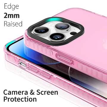 ROYBENS Case for iPhone 15 Pro, Clear Phone Case with Glass Screen Protector + Camera Lens Protector Accessories for Women Girls, Cute Silicone Slim Thin Protective Cover for 15 Pro 6.1-Inch, Pink