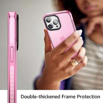ROYBENS Case for iPhone 15 Pro, Clear Phone Case with Glass Screen Protector + Camera Lens Protector Accessories for Women Girls, Cute Silicone Slim Thin Protective Cover for 15 Pro 6.1-Inch, Pink