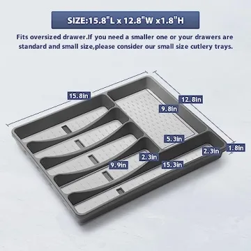 Silverware Organizer with Cutlery Icons - 6 Compartment