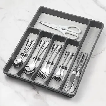 Silverware Organizer with Cutlery Icons - 6 Compartment