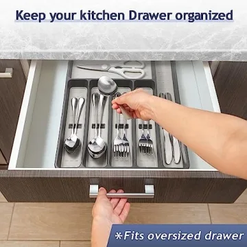 Silverware Organizer with Cutlery Icons - 6 Compartment