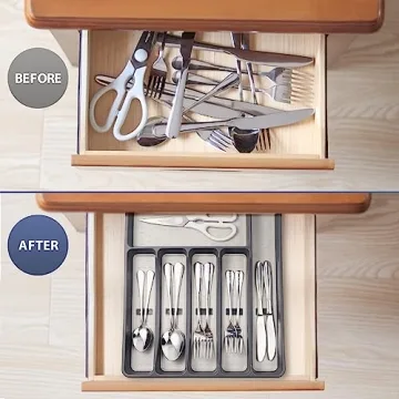 Silverware Organizer with Cutlery Icons - 6 Compartment