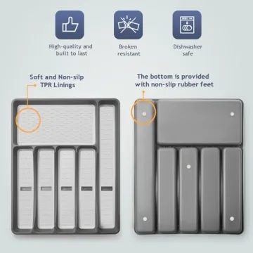 Silverware Organizer with Cutlery Icons - 6 Compartment