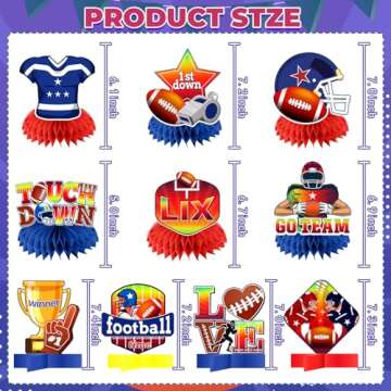 10 Pcs Super Football Party Decorations 2025 Honeycomb Centerpieces, Super Football Party Supplies 2...