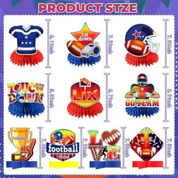 10 Pcs Super Football Party Decorations 2025 Honeycomb Centerpieces, Super Football Party Supplies 2...