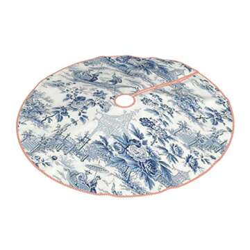 Blue Chinese Style Powder Chinoiserie Christmas Tree Skirt,Decorations for Merry Xmas Holiday Party Supplies Slim Tree Mat Wedding Decor Ornaments 48"