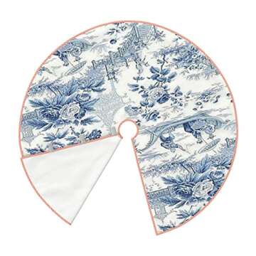 Blue Chinese Style Powder Chinoiserie Christmas Tree Skirt,Decorations for Merry Xmas Holiday Party Supplies Slim Tree Mat Wedding Decor Ornaments 48"