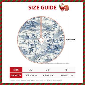 Blue Chinese Style Powder Chinoiserie Christmas Tree Skirt,Decorations for Merry Xmas Holiday Party Supplies Slim Tree Mat Wedding Decor Ornaments 48"