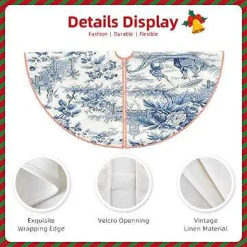 Blue Chinese Style Powder Chinoiserie Christmas Tree Skirt,Decorations for Merry Xmas Holiday Party Supplies Slim Tree Mat Wedding Decor Ornaments 48"