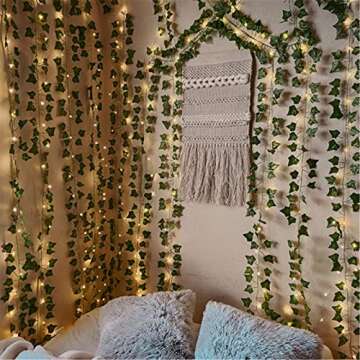 168 FT Artificial Ivy Garlands with 400 LED /132FT String Light Fake Vines for Bedroom Decor Ivy Lea...