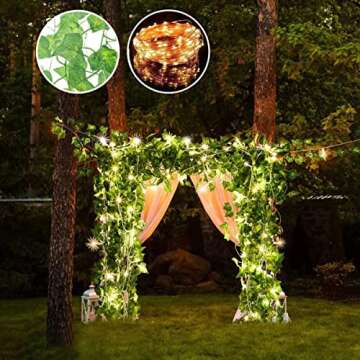 168 FT Artificial Ivy Garlands with 400 LED /132FT String Light Fake Vines for Bedroom Decor Ivy Leaves Greenery Faux Hanging Plants Green Flowers Decor for Home Kitchen Garden Office Wedding Wall