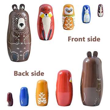 Conzy Russian Nesting Dolls for Kids, Stacking Wooden Handmade Matryoshka Dolls, 5 Piece Cute Cartoon Animal Pattern, Great Toy Gift for Girls Boys' Birthday or Home Decoration (Brown)