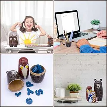 Conzy Russian Nesting Dolls for Kids, Stacking Wooden Handmade Matryoshka Dolls, 5 Piece Cute Cartoon Animal Pattern, Great Toy Gift for Girls Boys' Birthday or Home Decoration (Brown)