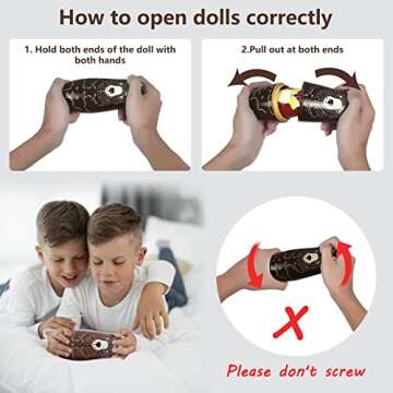 Conzy Russian Nesting Dolls for Kids, Stacking Wooden Handmade Matryoshka Dolls, 5 Piece Cute Cartoon Animal Pattern, Great Toy Gift for Girls Boys' Birthday or Home Decoration (Brown)