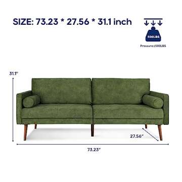 Vonanda Velvet Sofa Couch, Mid Century Modern Craftsmanship 73 inch 3-Seater Sofa with Comfy Tufted ...