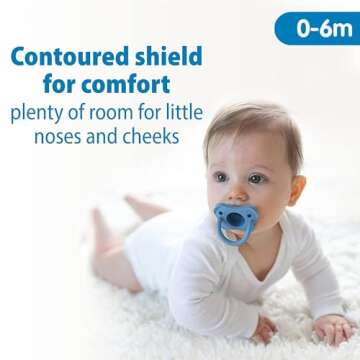 Dr. Brown's HappyPaci 100% Silicone Baby Pacifier, Contoured One-Piece Design, White, Blue, Light Blue, 0-6m, BPA-Free, 6 Pack